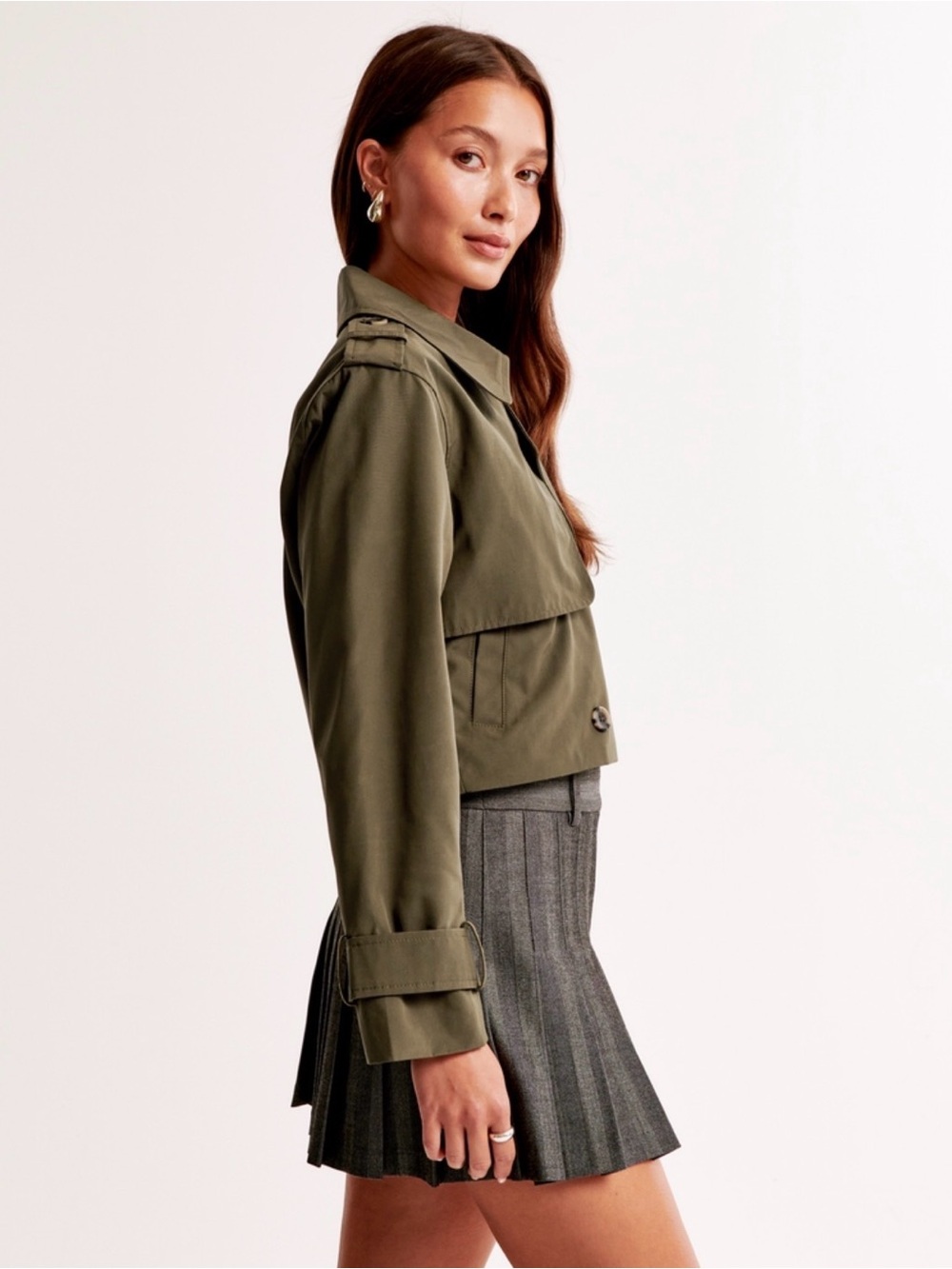 NWT Abercrombie Cropped Trench Coat - Picture 4 of 7